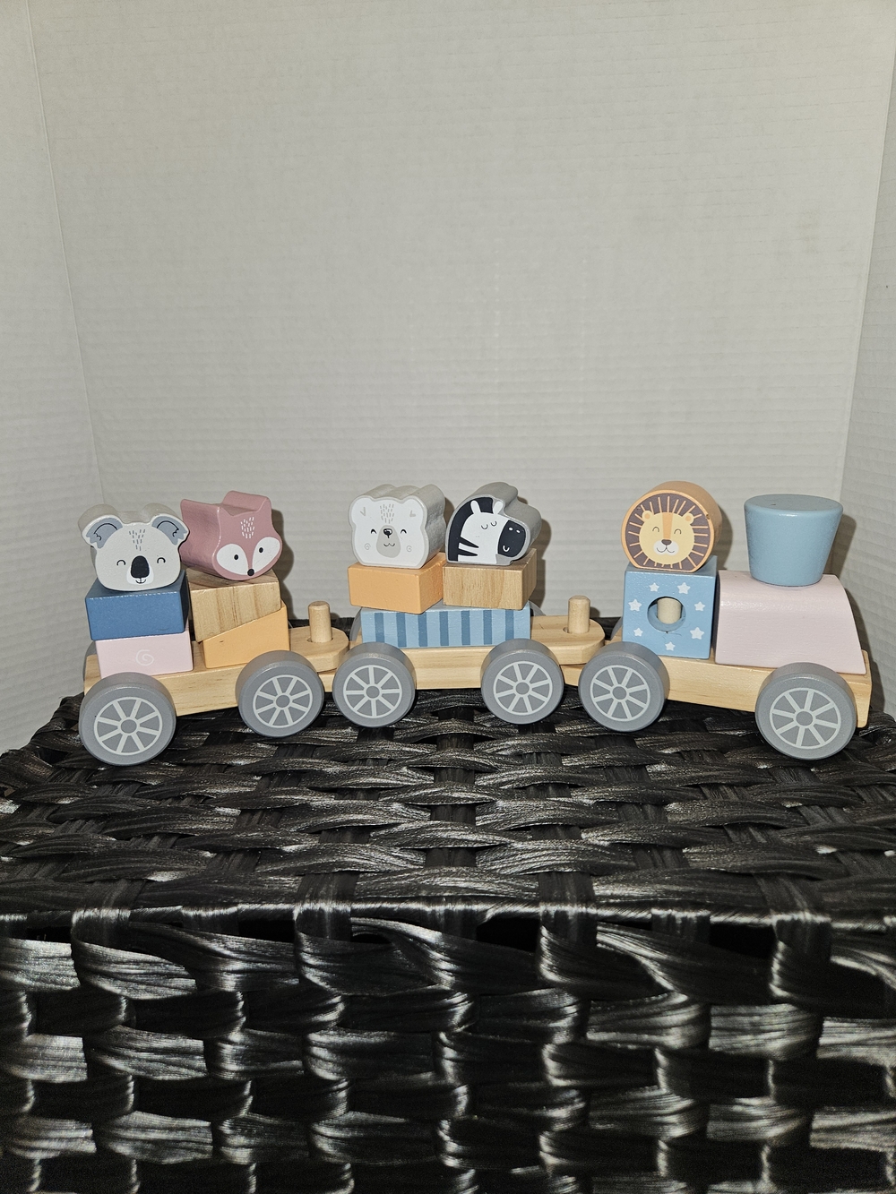 Wooden Pastel Animal Train Set - Pink and Blue